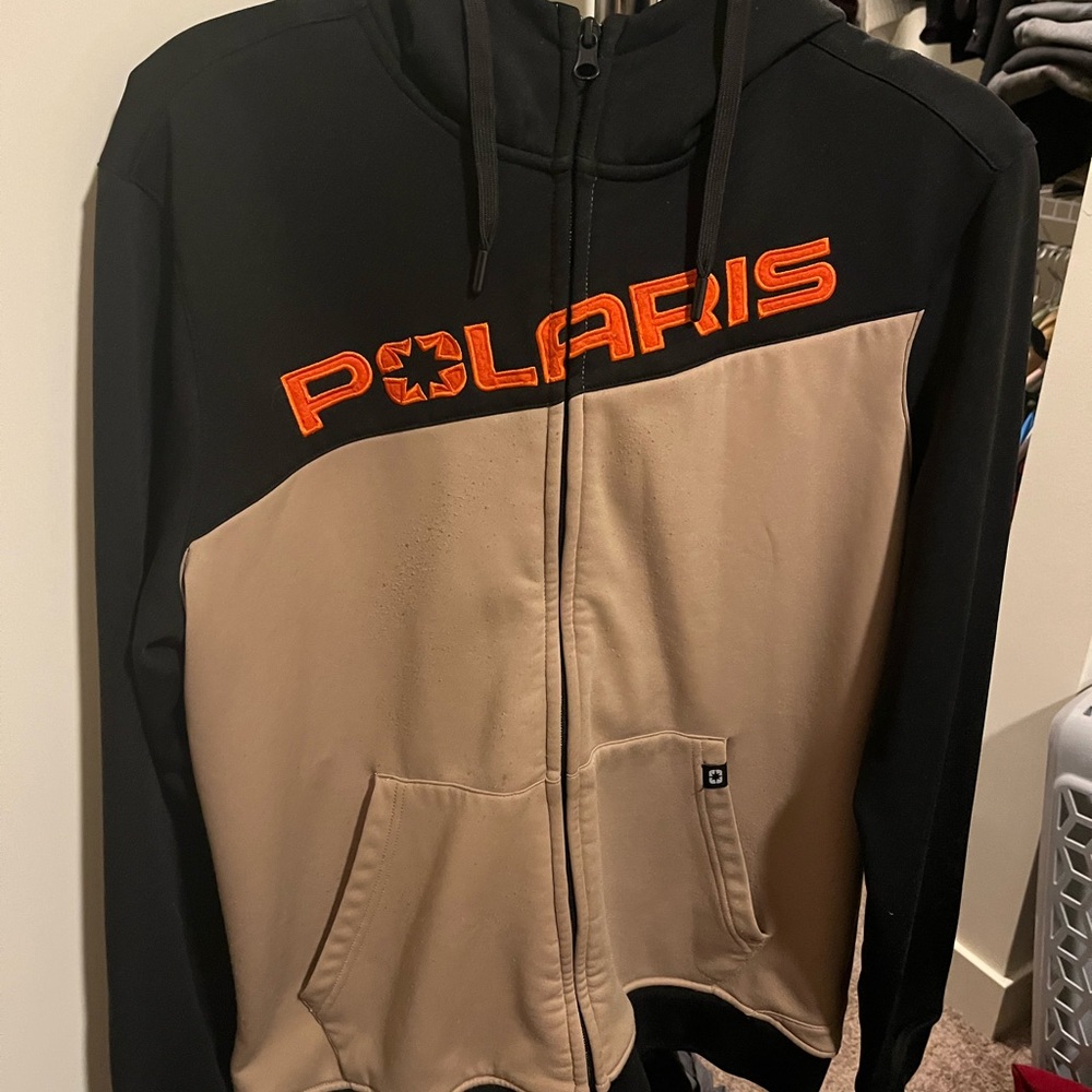 Polaris Zip Up Hoodie Men’s Size M Black and Beige